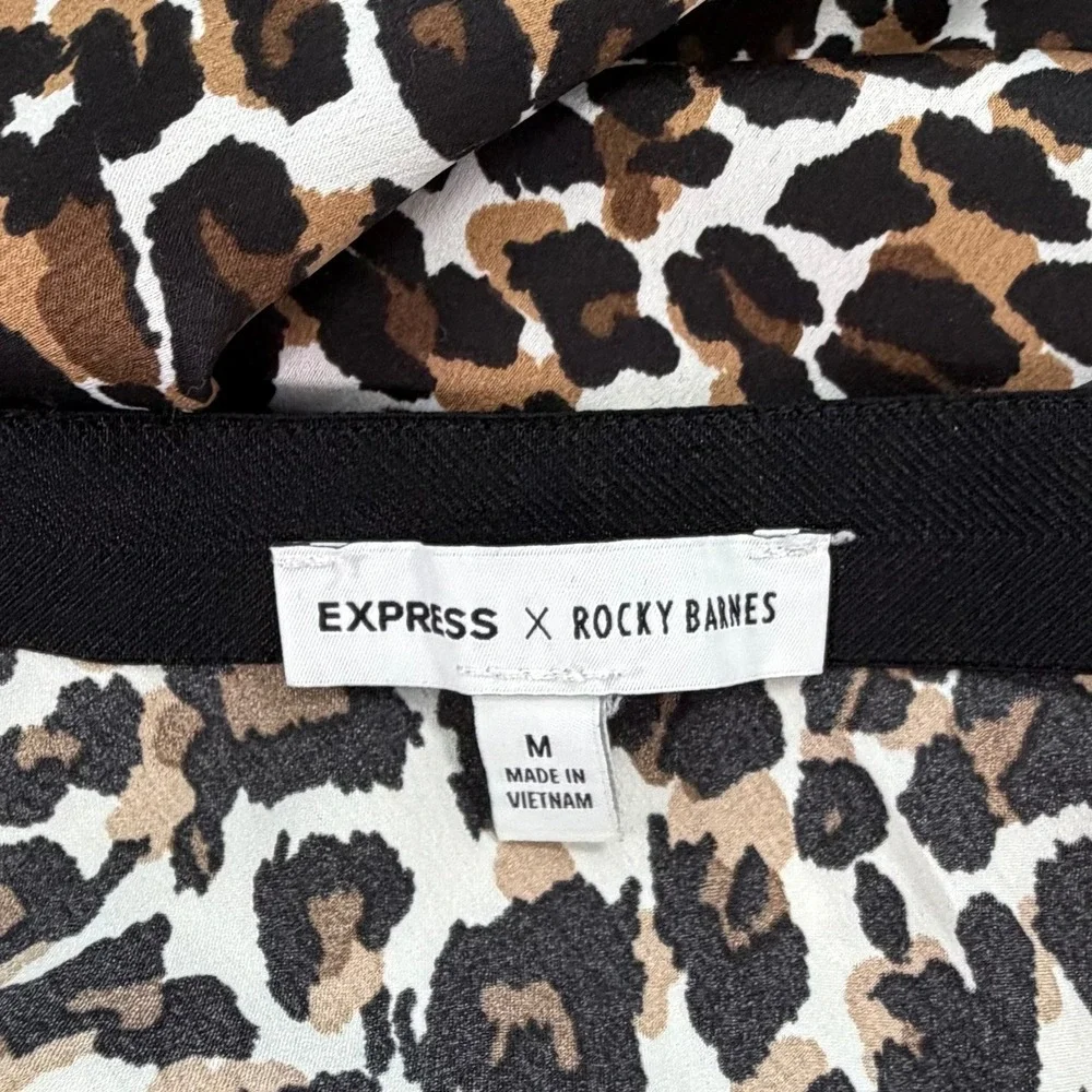 Express x Rocky Barnes Leopard Print Midi Skirt A-Line Brown Black Y2K EUC Sz M